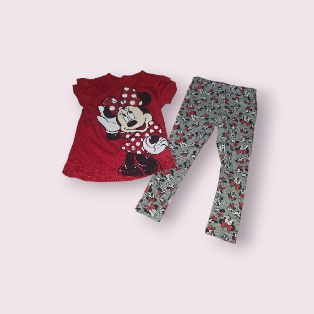 Disney Minnie Mouse Red and Gray Pajama Set